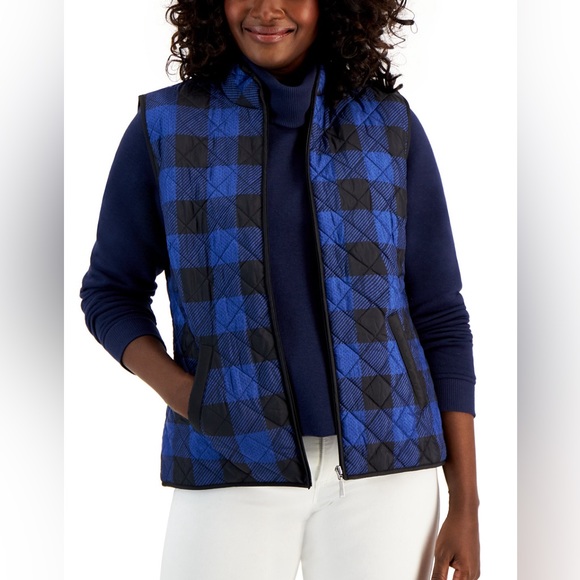 Karen Scott Buffalo-Check Puffer Vest. Size M - Picture 3 of 12